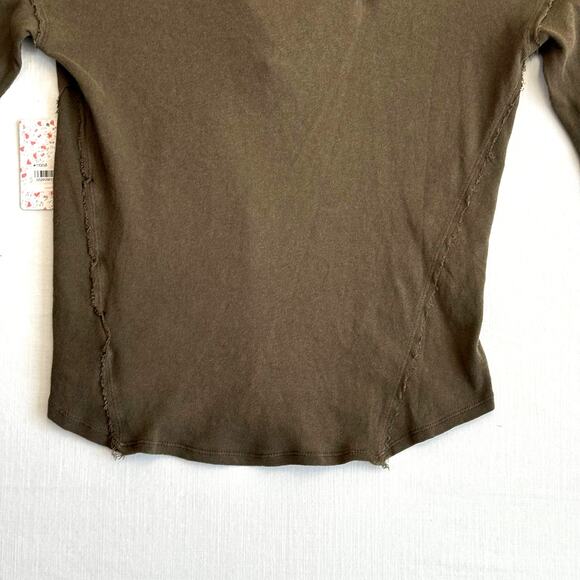 FREE PEOPLE We The Free Cotton Henley Top Women's Size S Military Khaki Green - Picture 8 of 14